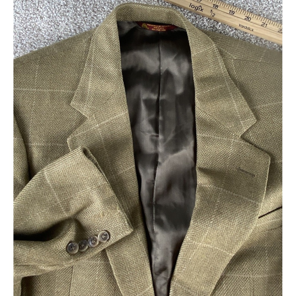 Corbin Made In USA Blazer Sport Coat 100% Wool Beige Big Plaid Men 42R Old Money